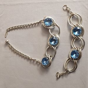Vintage Large Blue Rhinestone Choker Necklace & Bracelet